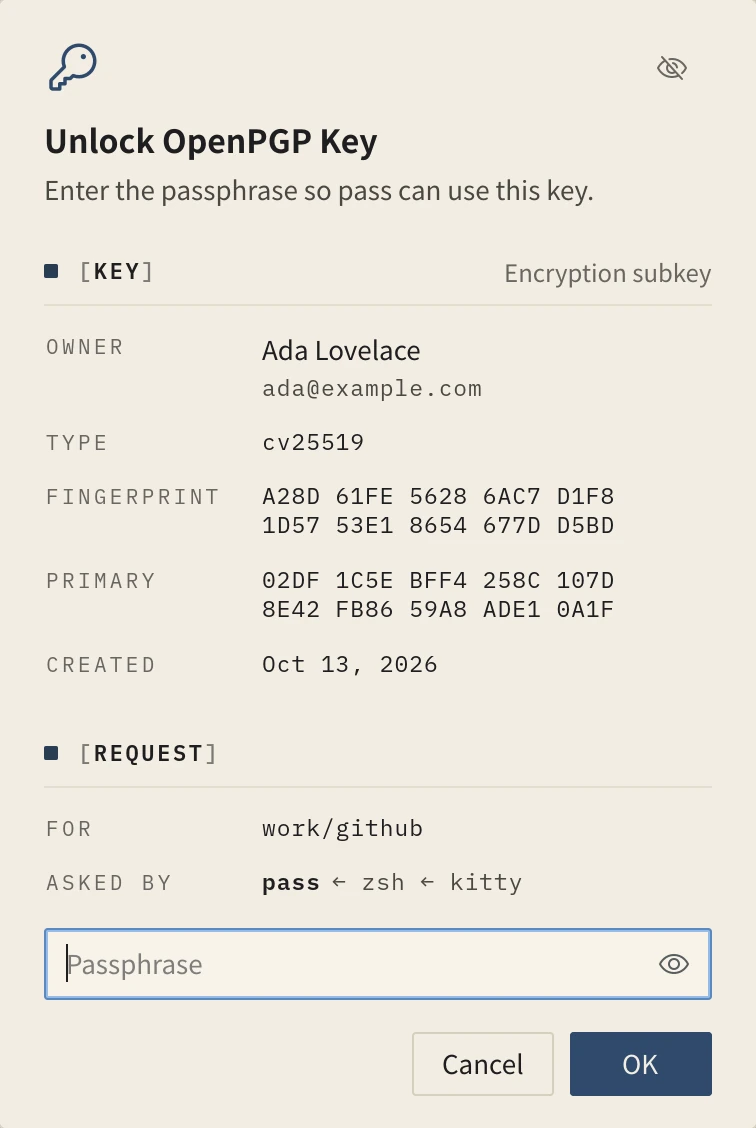 The passphrase dialog